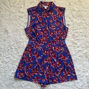 Athleta Brooklyn Romper Sleeveless Zip-Up Pockets Floral Tropical Petite 10P